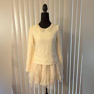 Chic Cream Tweed Dress with Layered Tulle Skirt